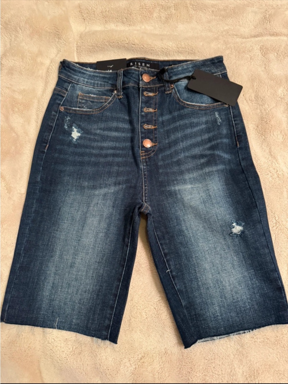 RiseN High-Rise Dark Indigo Bermuda Shorts
